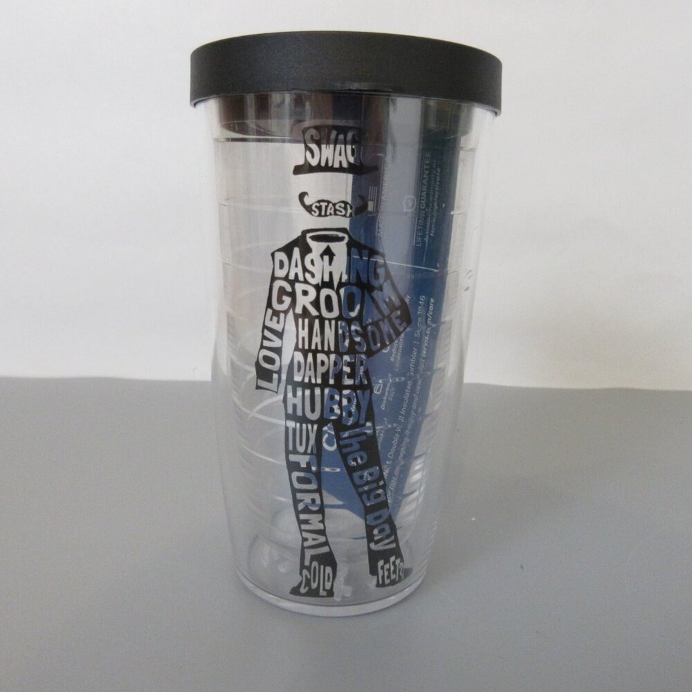 Tervis 16 oz. Tumbler Groom Silhouette Tumbler Clear w/Black Travel Lid NEW